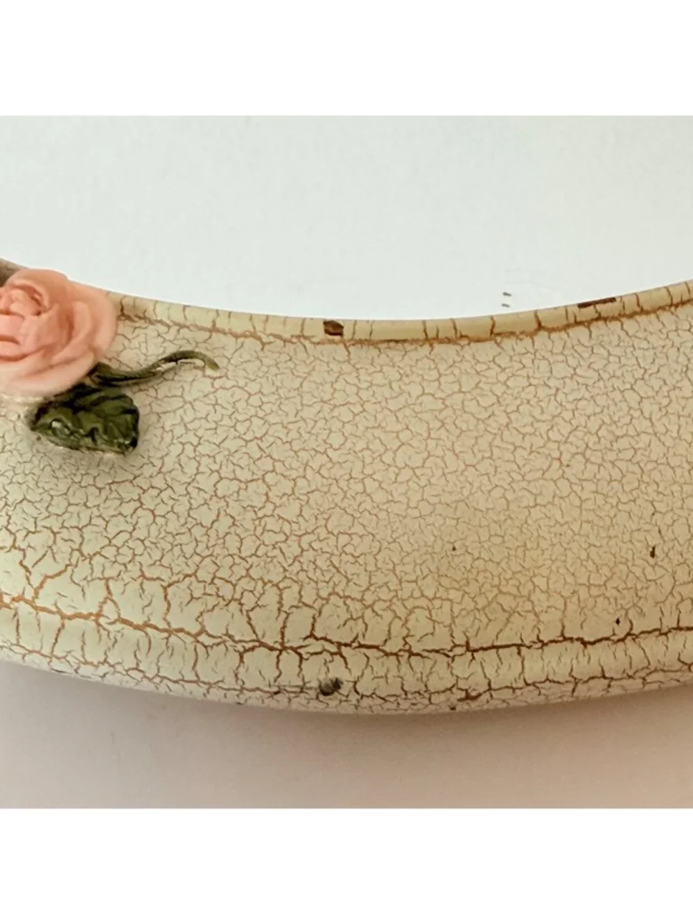 Homco Oval Mirror Roses Distressed White Frame VTG Shabby Chic French Country